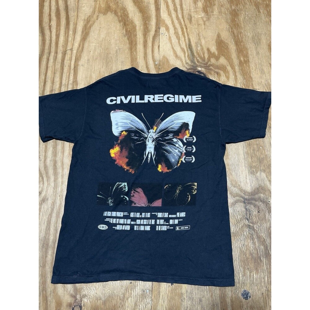 Civil Regime T-shirt Large Black Crewneck Godspeed Butterfly Knit Shortsleeve D3